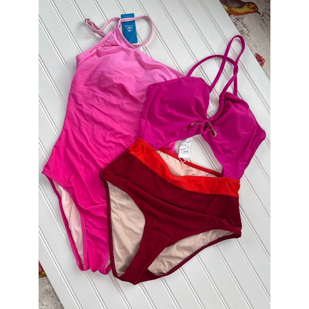 NWT Cupshe Lot of 2 One Piece Bikinis 1-PC Bathing Suit Swim Beach Paddle Sz S